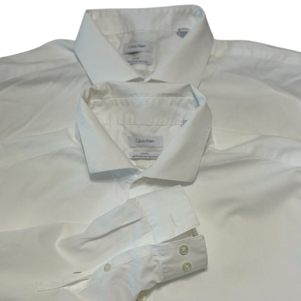 Calvin Klein Shirt Men's Size 17 34/35 White(2) Slim Fit Performance Non Iron